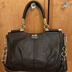 Coach Madison Pinnacle Textured Leather Carrie 21503 Brass/Espresso Brown $658